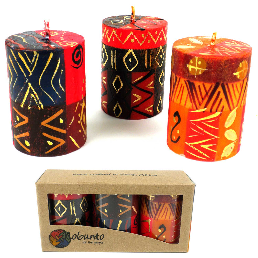 Painted Brown Votive Candles - Set of 3 -  Bongazi Design - Welljourn
