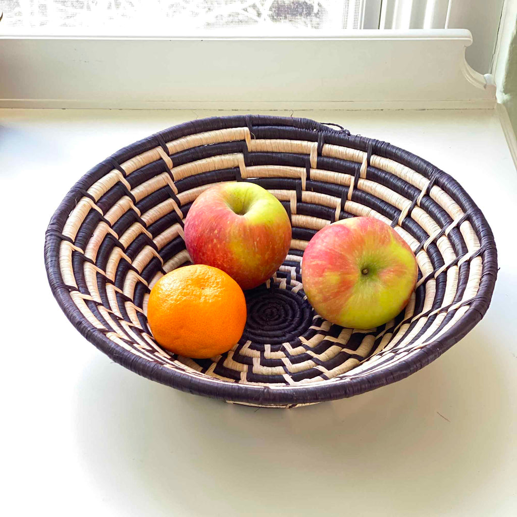 Woven Sisal Basket | Black & White Pattern | Artisan made in Kenya - Welljourn