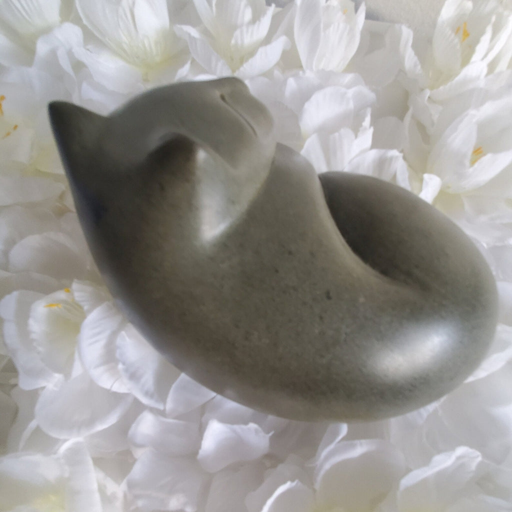 Grey Cat Soapstone Carving Paperweight - Welljourn