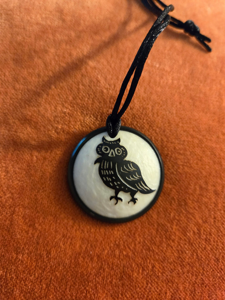 Owl Tagua & Anthacite Carved Pendant - Welljourn