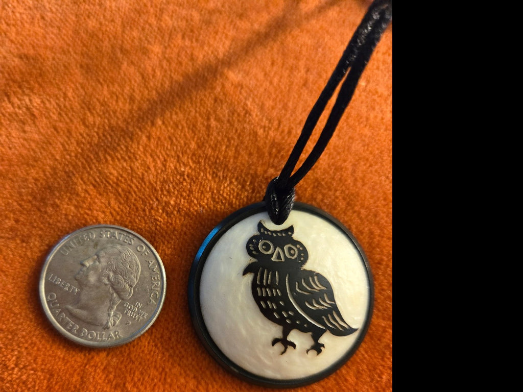 Owl Tagua & Anthacite Carved Pendant - Welljourn