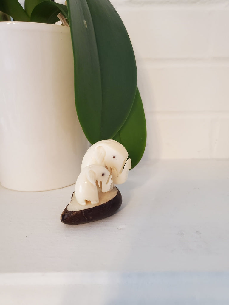 Mom & Baby Elephant Carving | Tagua Nut from Equador - Welljourn