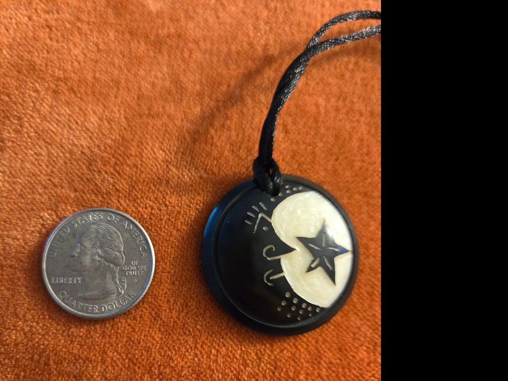 Sun & Stars Tagua & Anthacite Carved Pendant - Welljourn