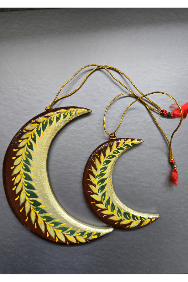 Set of Painted Moon Ornaments - Paper Mache - Welljourn