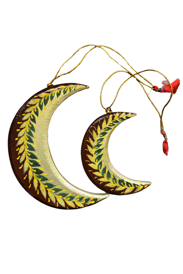 Set of Painted Moon Ornaments - Paper Mache - Welljourn