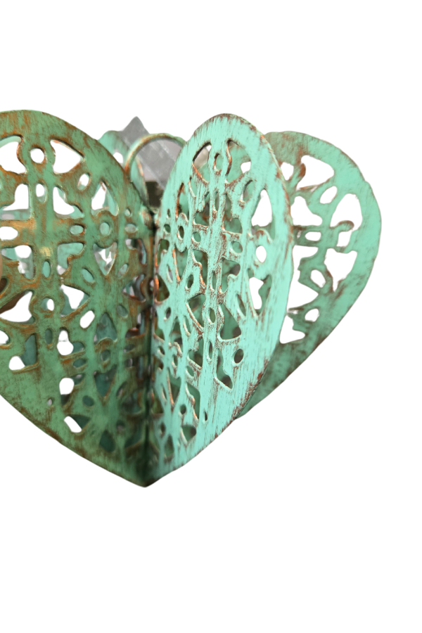 Patina Metal Pattern Spinning Heart Ornament - Welljourn