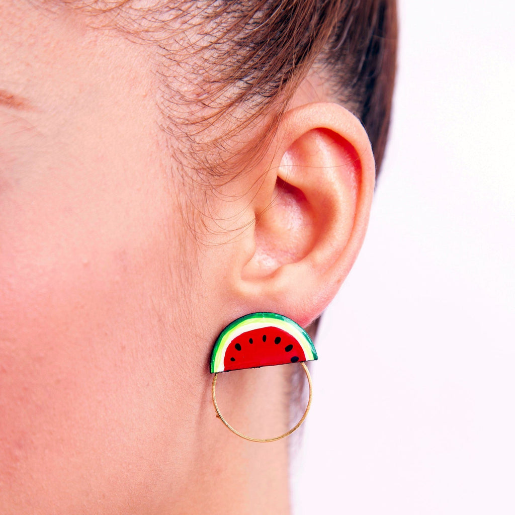 Watermelon Wood Stud Earrings - Welljourn