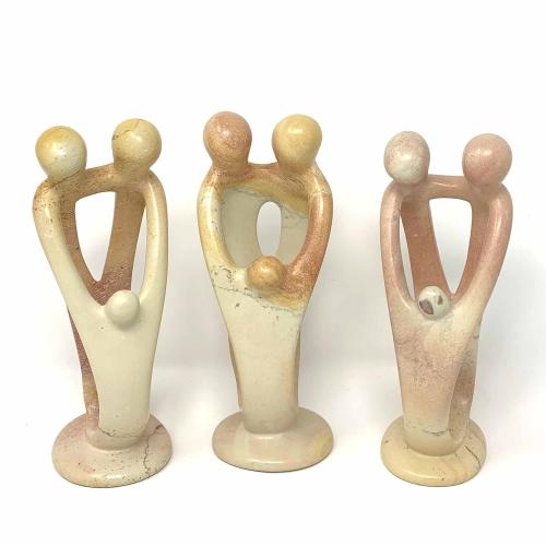 2 Parents 1 Child | Natural 8-inch Tall Soapstone Family Sculpture - Welljourn