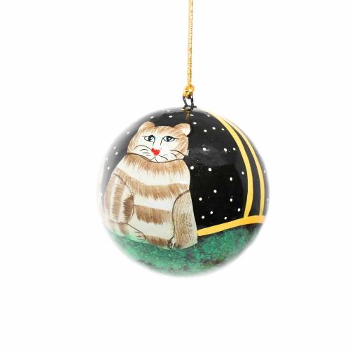 Tabby Cat Papermache | Hand-painted Ball Ornament - Welljourn