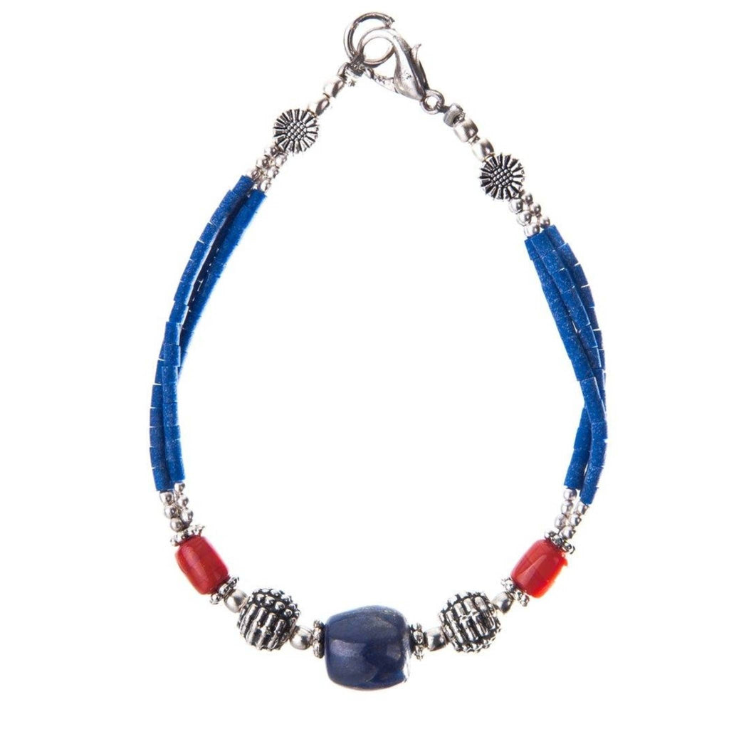 Lapis with Coral Beads Tibetan Bracelet - Welljourn