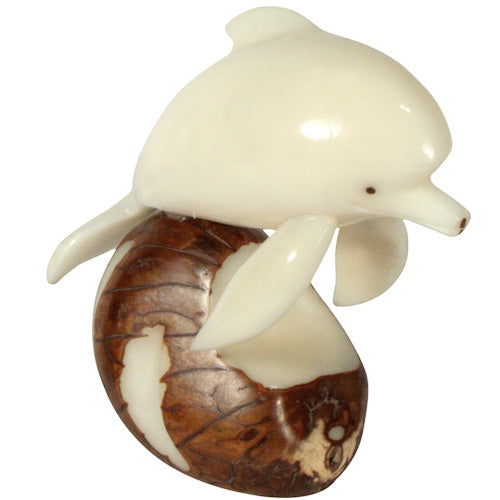 Dolphin Riding a Wave  | Tagua Figurine - Welljourn