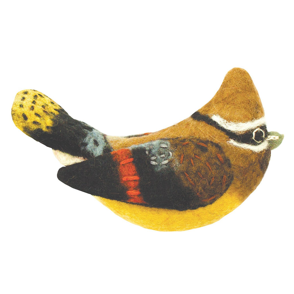 Cedar Waxwing Felt Bird Ornament - Welljourn