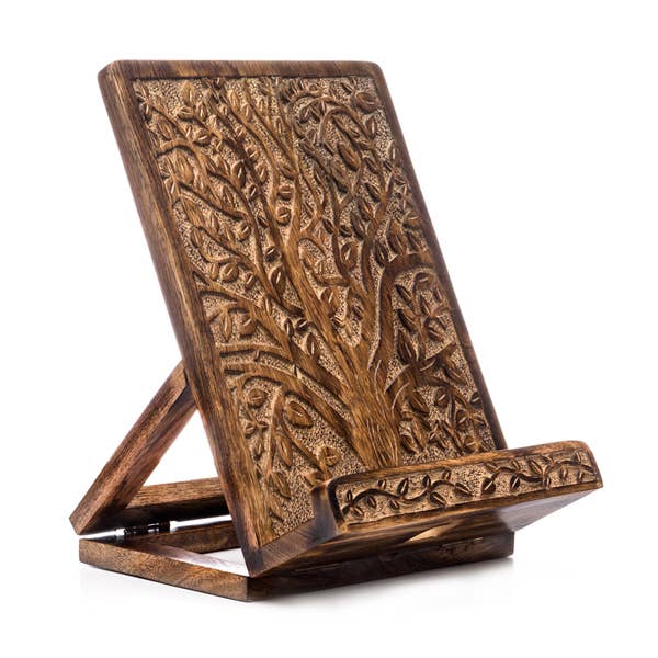 Tree of Life (Aranyani) Wood Carved Tablet And Book Stand - Welljourn
