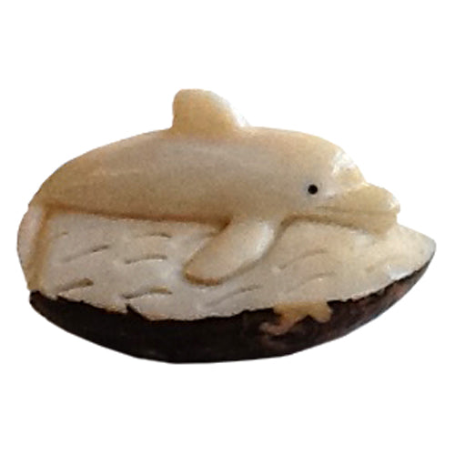 Dolphin Figurine on a Wave Carved in Relief | Tagua Figurine - Welljourn