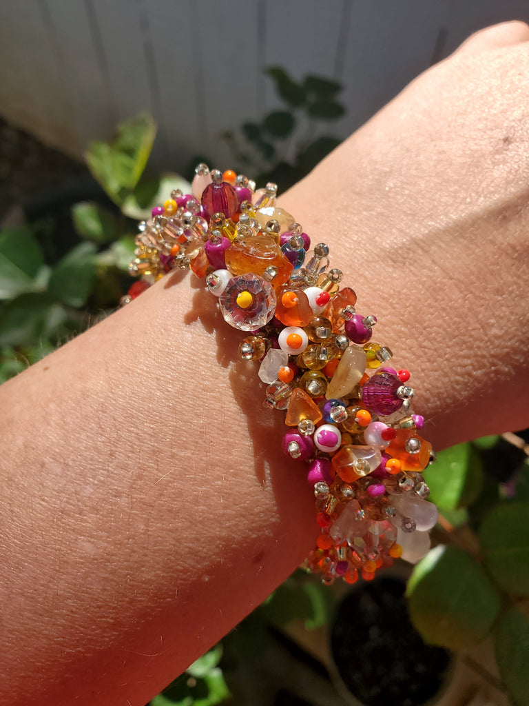 Red & Orange Accent  | Multi Color Magnetic Stone Caterpillar Bracelet - Welljourn