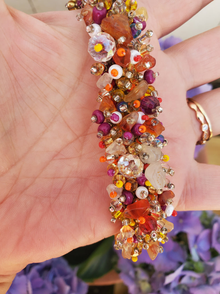 Red & Orange Accent  | Multi Color Magnetic Stone Caterpillar Bracelet - Welljourn