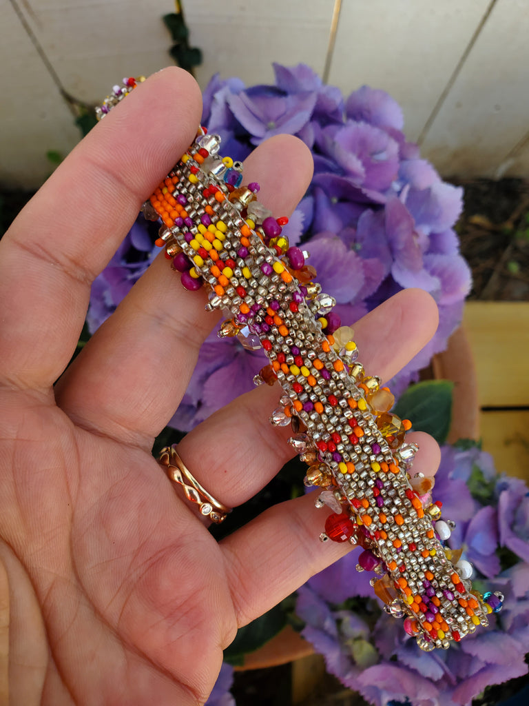 Red & Orange Accent  | Multi Color Magnetic Stone Caterpillar Bracelet - Welljourn