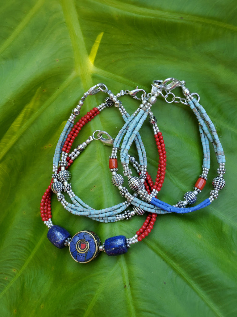 Turquoise & Coral Tibetan Bracelet - Welljourn