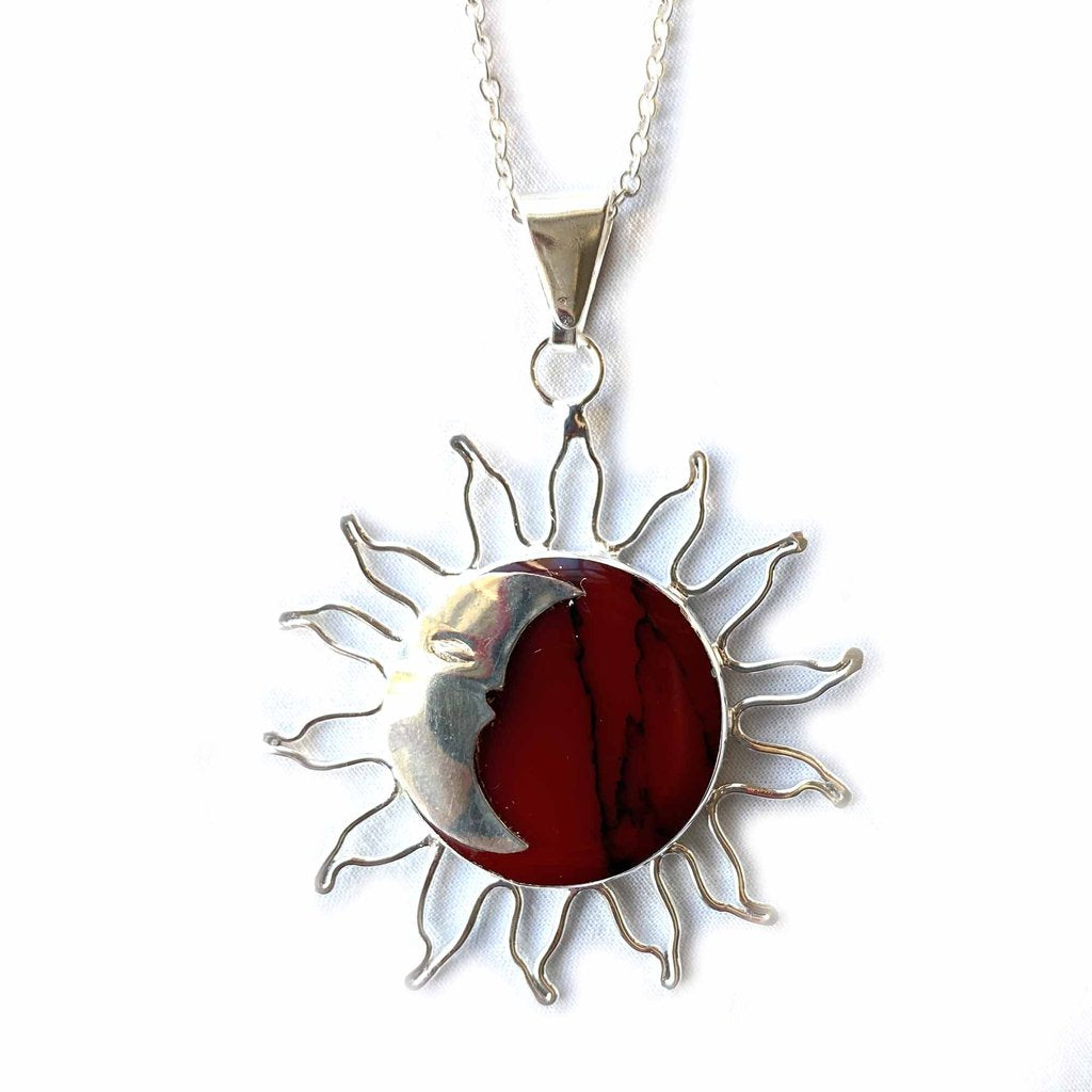 Sun and Moon Red Jasper Pendant with Chain - Welljourn