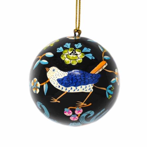 Birds & Flowers Papermache | Hand-painted Ball Ornament - Welljourn