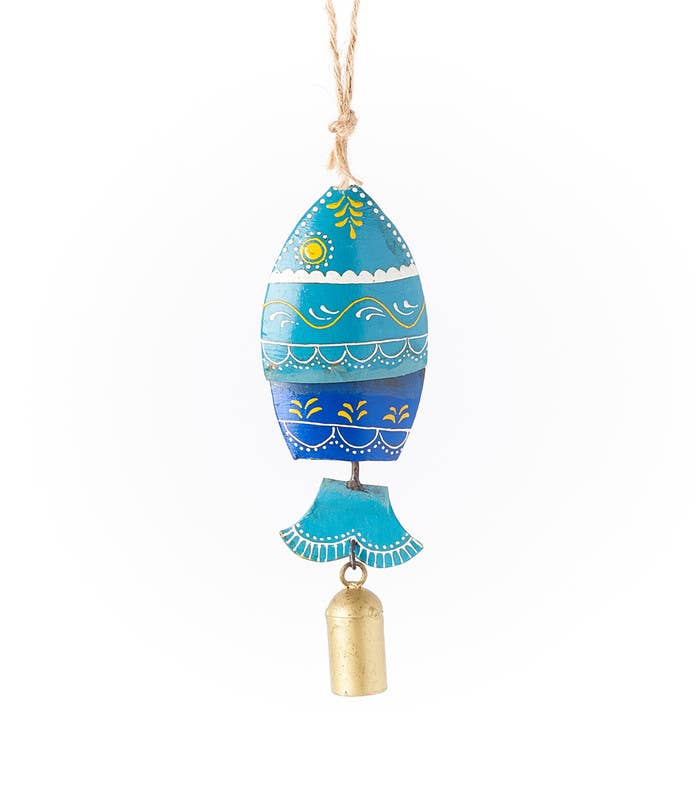 Henna Treasure Bell Chime - Segmented Blue Fish - Welljourn