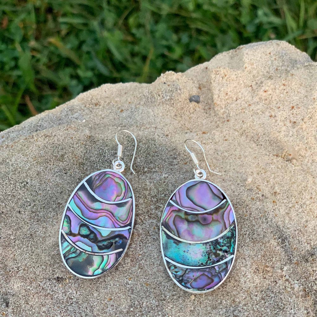 Oval earrings with Abalone Shell Inlay - Welljourn