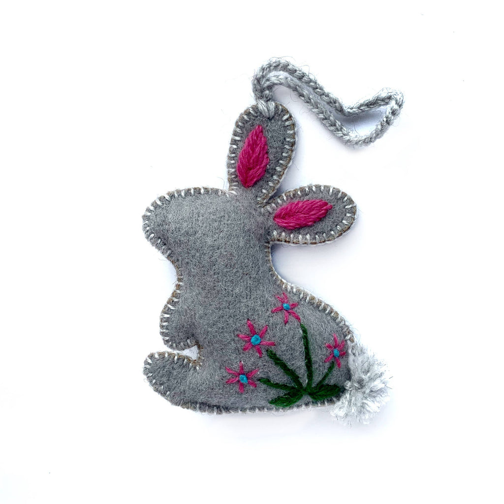 Rabbit with Embroidered Flowers Easter Ornament - Welljourn