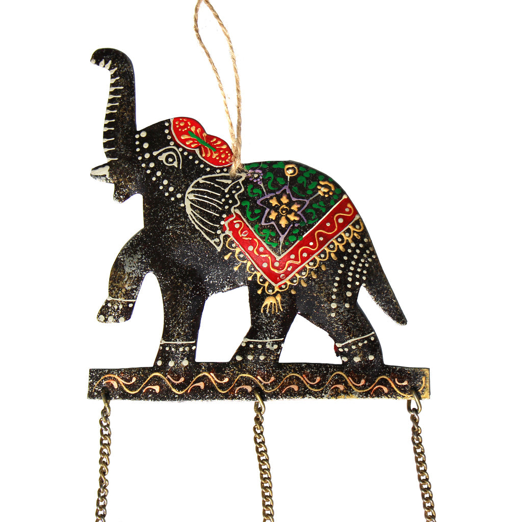 Embossed Elephant Chime | Hand-painted Recycled Iron - Welljourn