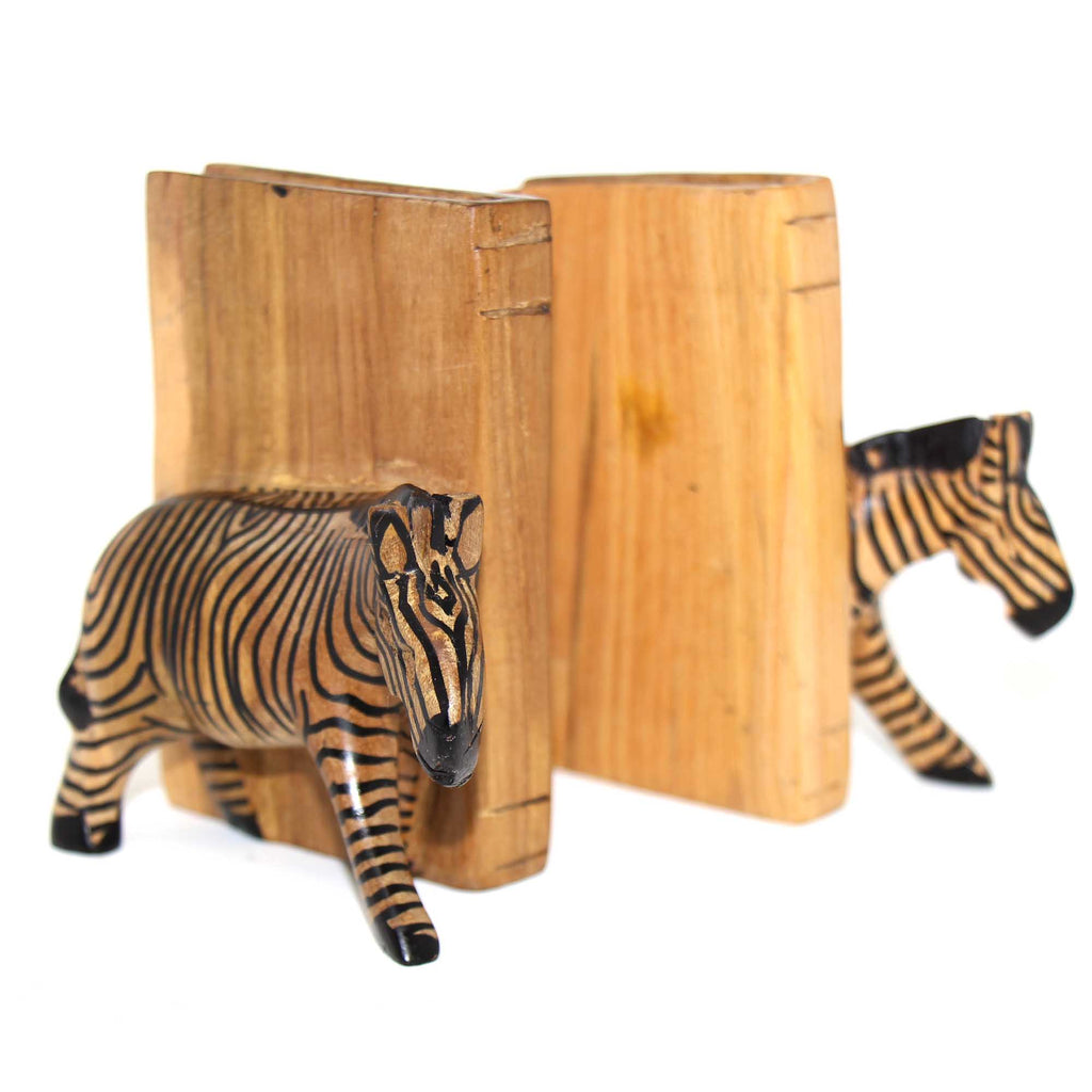 Zebra Wooden Bookends - Set of 2 - Welljourn