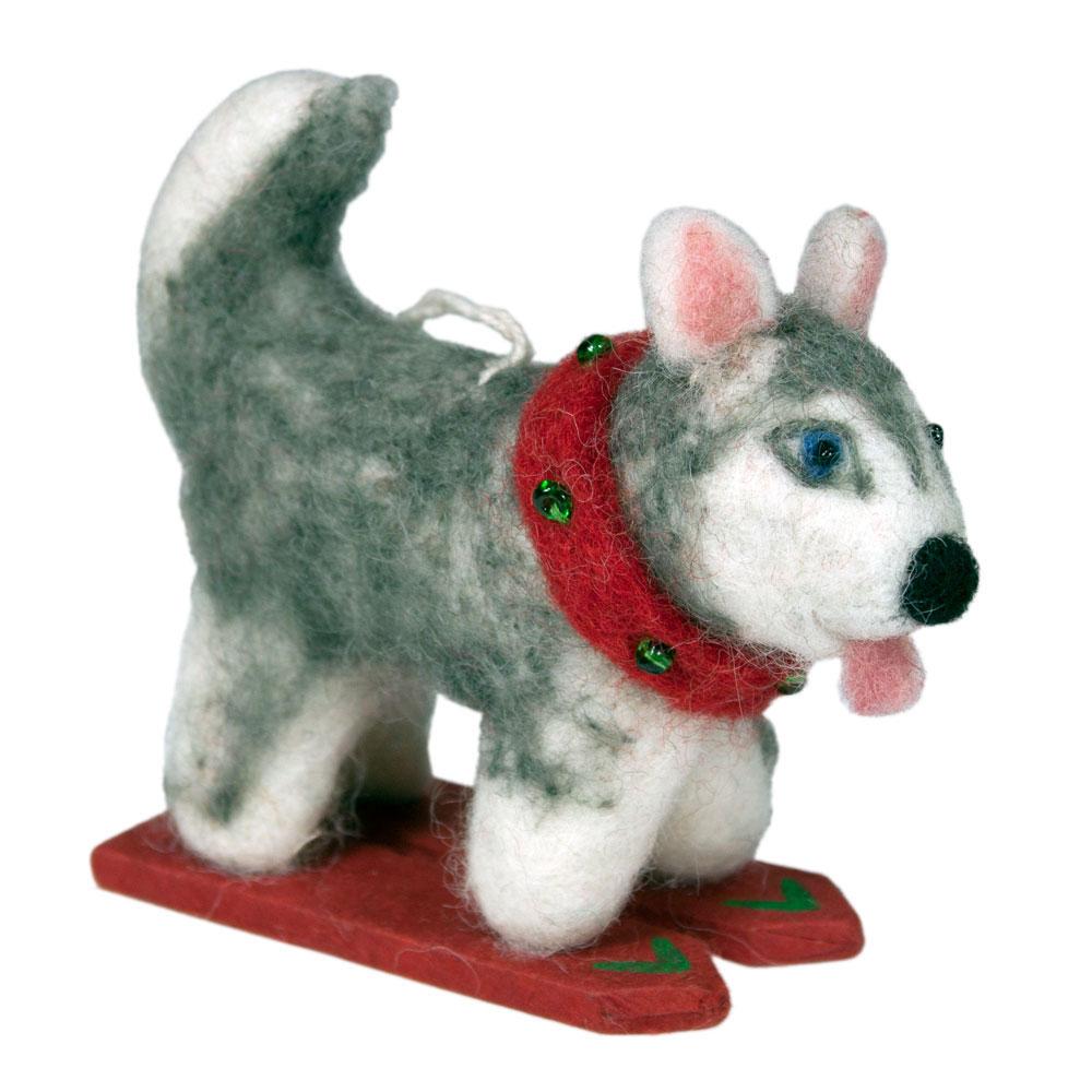 Skiing Husky Dog Felt Christmas Tree Ornament - Welljourn