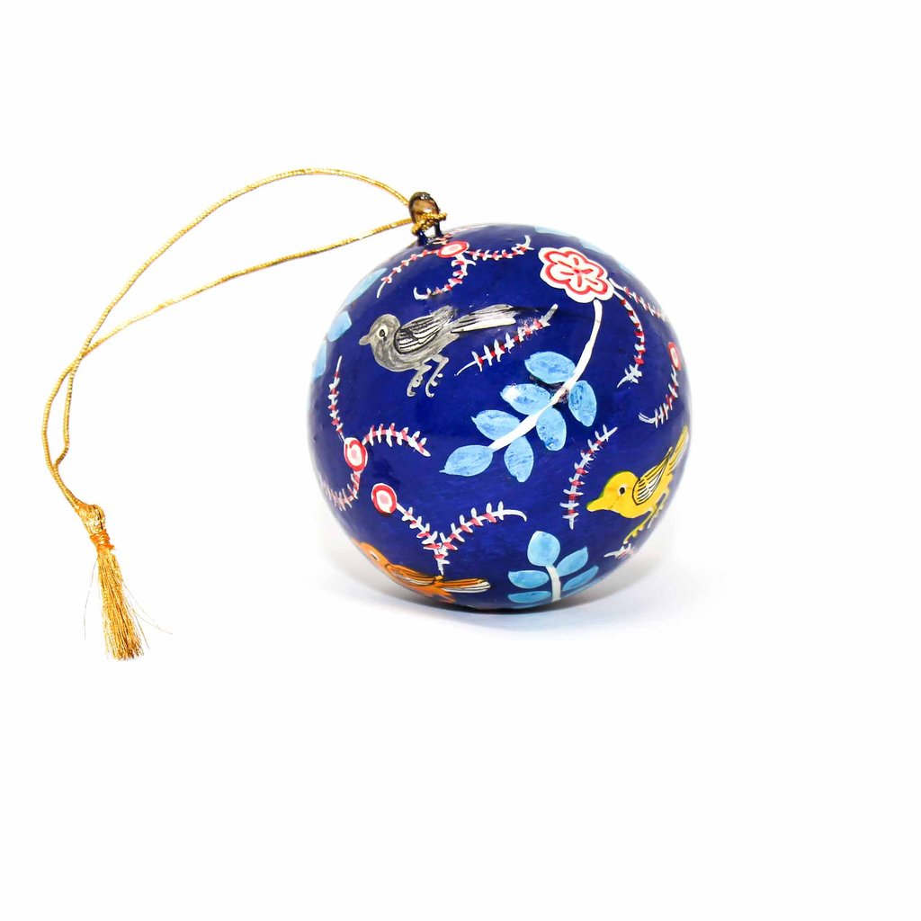 Yellow Bird Papermache | Hand-painted Ball Ornament - Welljourn