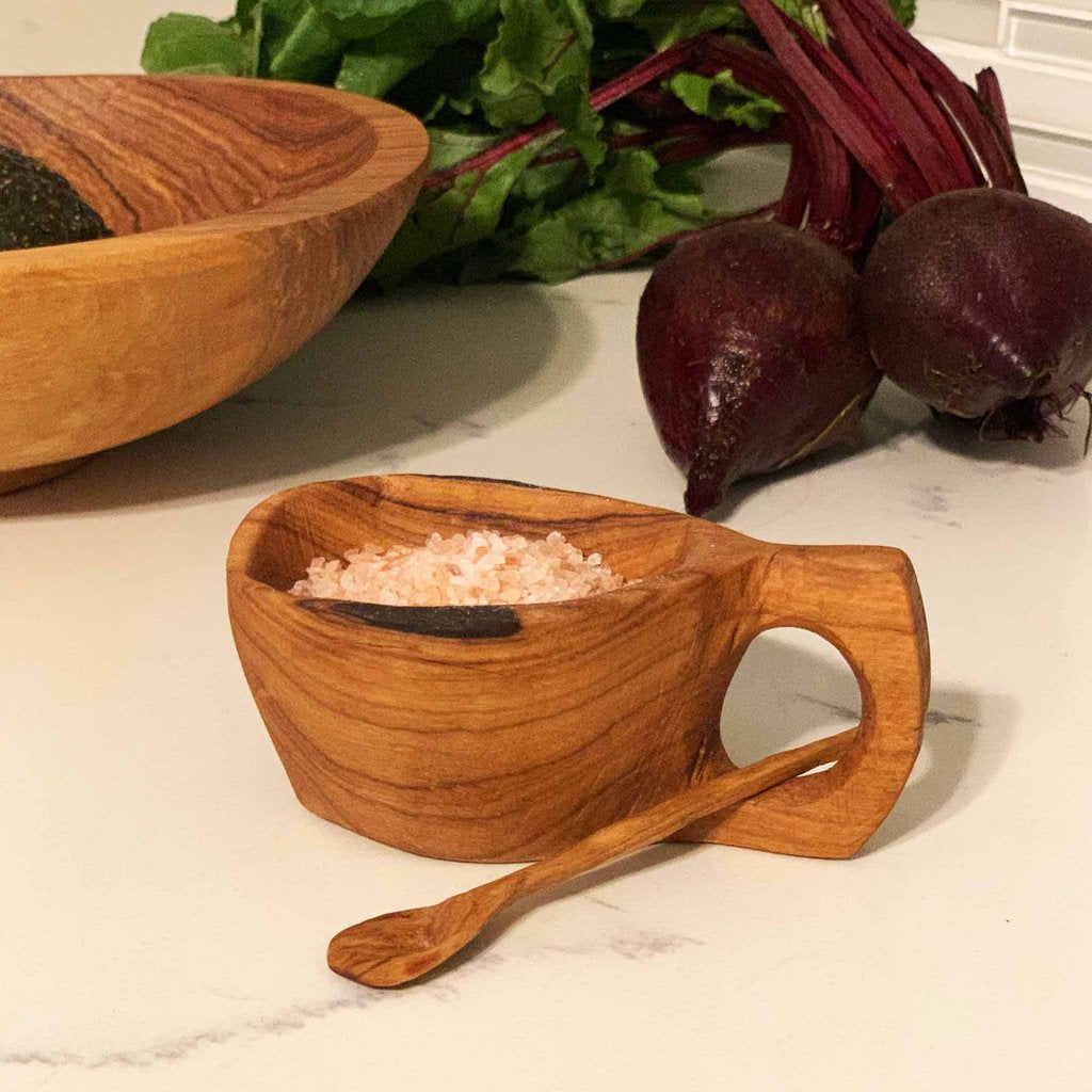 Reclaimed Olive Wood Salt Pot | Hand carved in Kenya - Welljourn