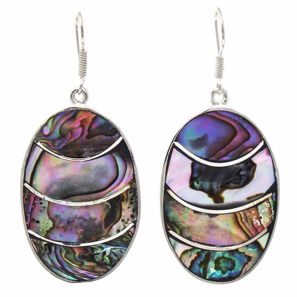 Oval earrings with Abalone Shell Inlay - Welljourn