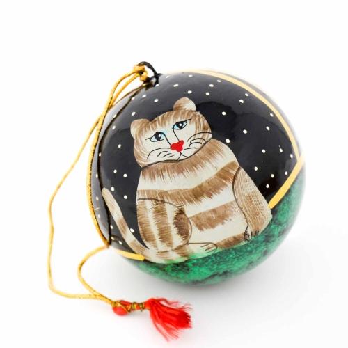 Tabby Cat Papermache | Hand-painted Ball Ornament - Welljourn