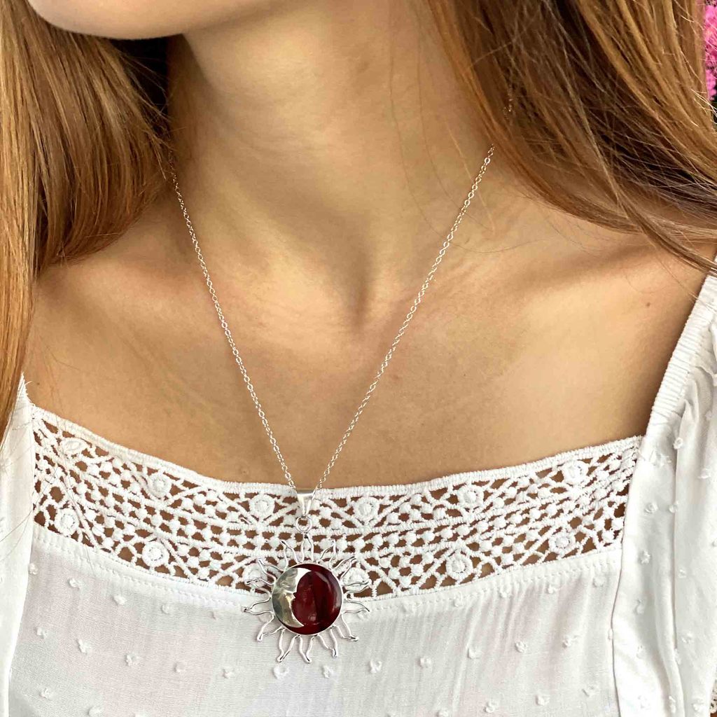 Sun and Moon Red Jasper Pendant with Chain - Welljourn