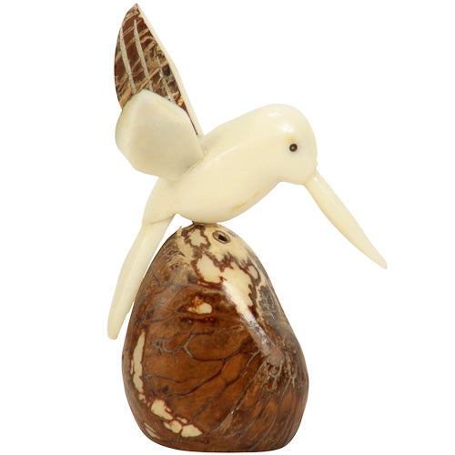 Flying Hummingbird Tagua Nut Figurine with Brown Wings - Welljourn