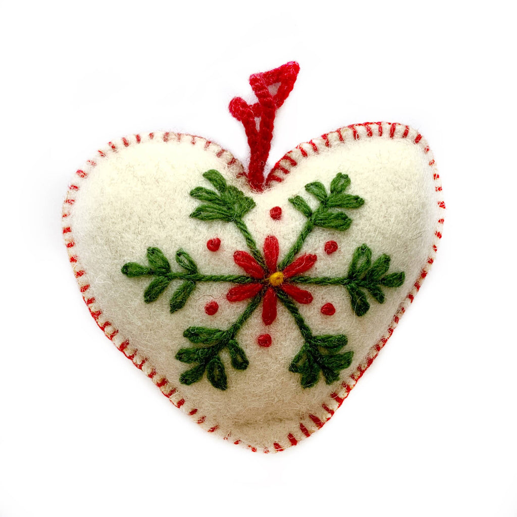 Heart Embroidered Wool Christmas Ornament - Welljourn
