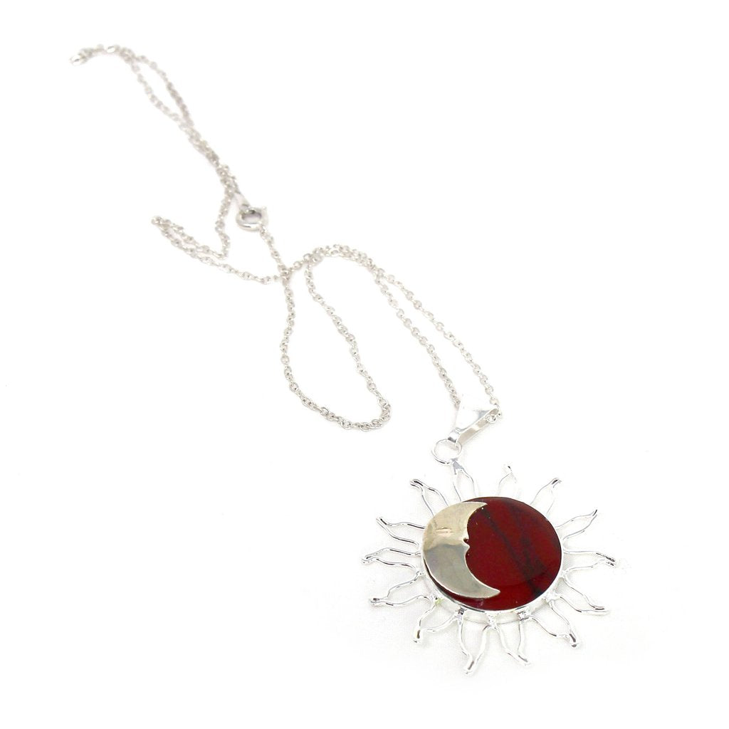 Sun and Moon Red Jasper Pendant with Chain - Welljourn