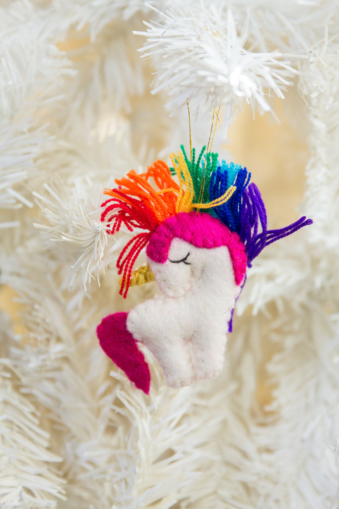 Unicorn Felt Ornament with Rainbow Mane - Welljourn