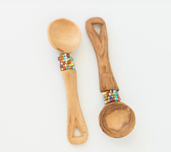 Olive Wood Beaded Handle Mini Spoons | Set of 2 - Welljourn