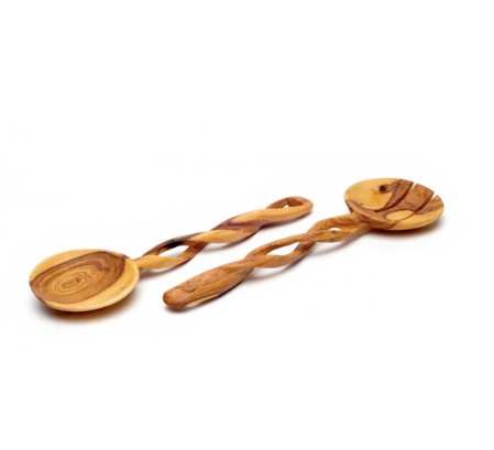 Olive Wood Spiral Serving Spoons - Welljourn