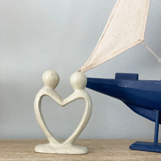 White | Soapstone Couple Heart Sculpture | 8" tall - Welljourn