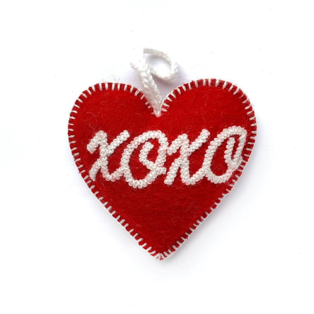 Embroidered Wool Heart Ornaments - Sold Individually - Welljourn