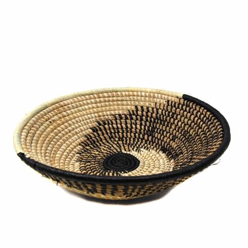 Woven Sisal Fruit Table Basket | Spiral Pattern | Natural/Black - Welljourn