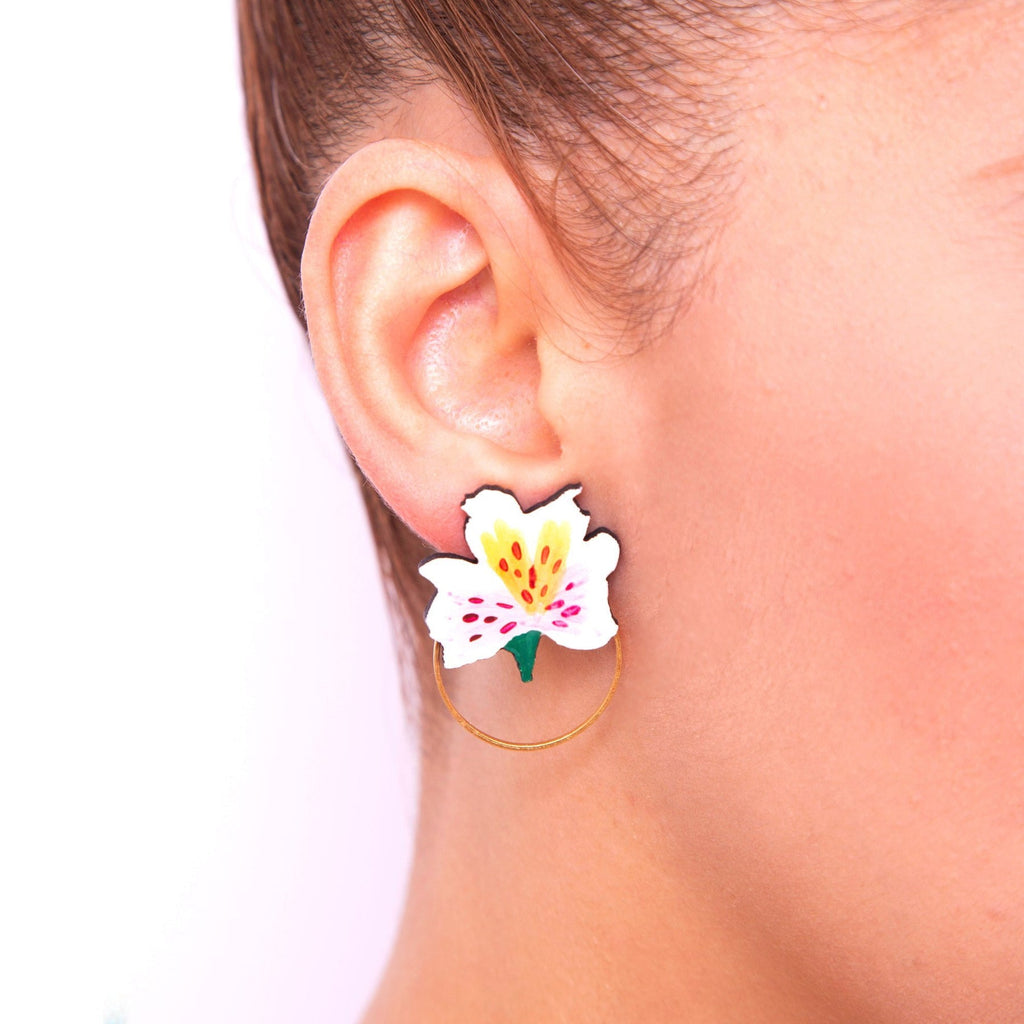Astromelia Flower Wood Stud Earrings - Welljourn