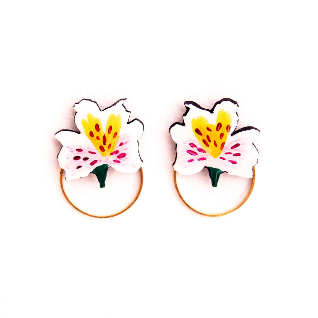 Astromelia Flower Wood Stud Earrings - Welljourn