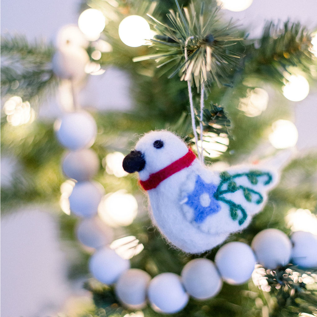 Red Alpine Love Bird Felt Christmas Tree Ornament - Welljourn