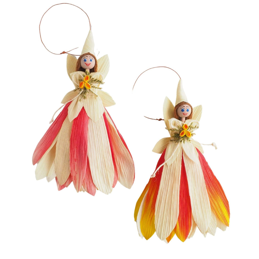 Large Corn Husk Fairy Ornament Holding Flowers - Welljourn