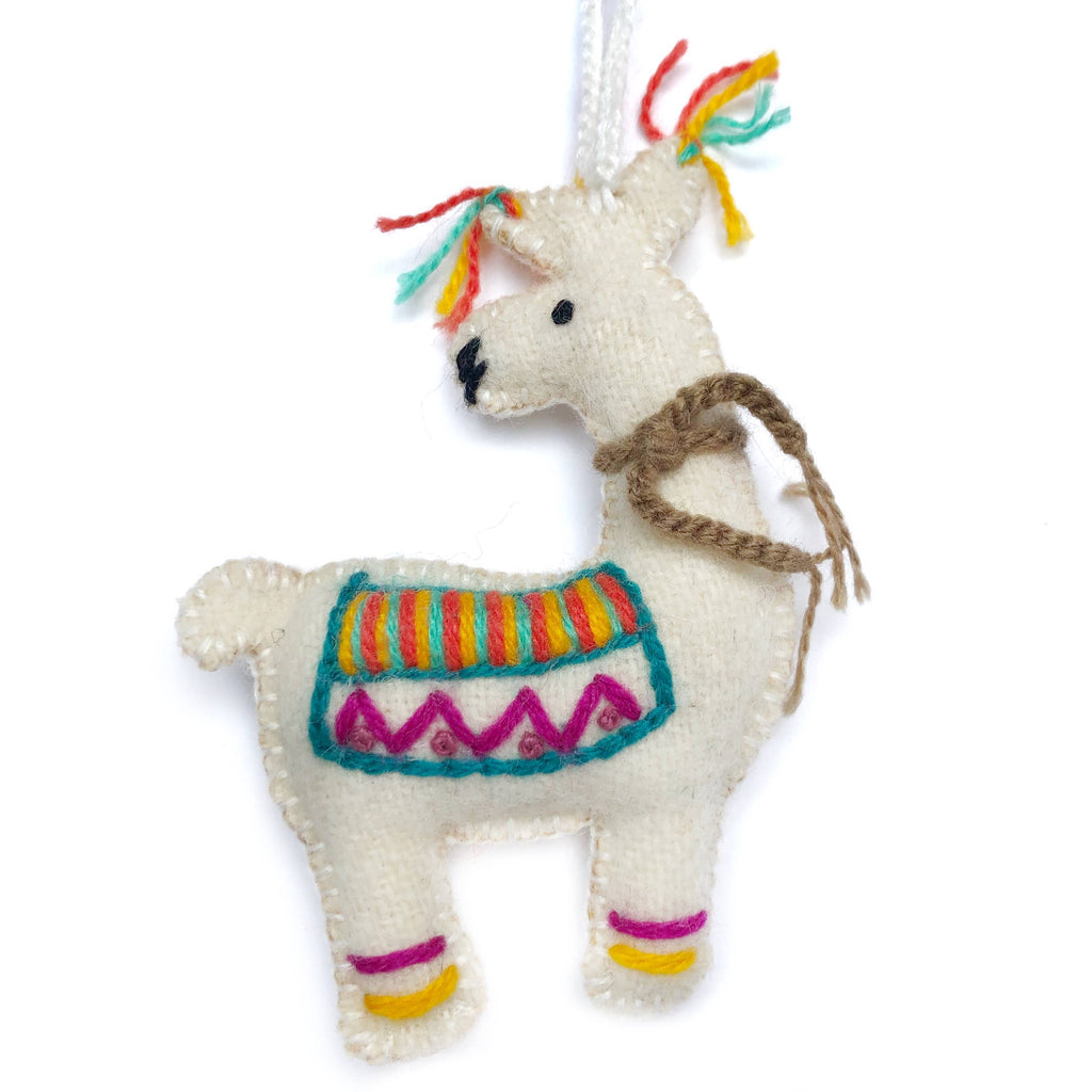 Colorful Llama Embroidered Wool Christmas Ornament - Welljourn