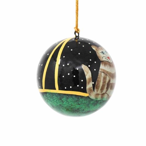 Tabby Cat Papermache | Hand-painted Ball Ornament - Welljourn